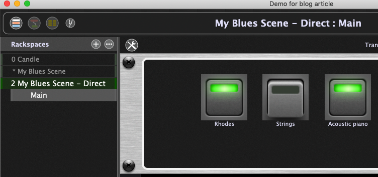 A rackspace with a default variation, and three button widgets A rackspace with a default variation, and three button widgets