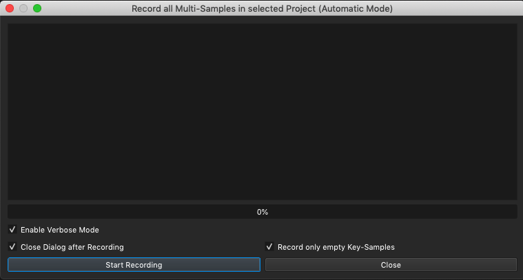 Click on the Start Recording button Record all Multi-Samples in selected Project (Automatic Mode)