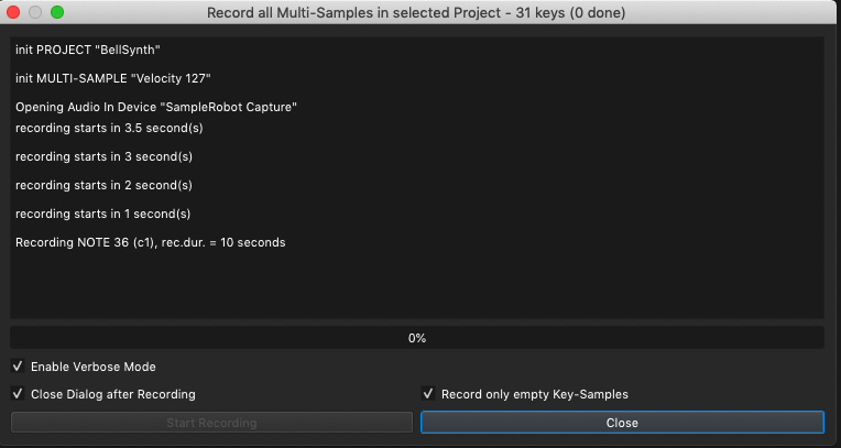 Wait for the sampling process to finish Record all Multi-Samples in selected Project - 31 keys