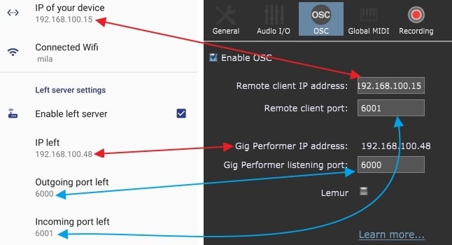 OSCAR and Gig Performer side-by-side OSC parameters OSCAR and Gig Performer side-by-side OSC parameters
