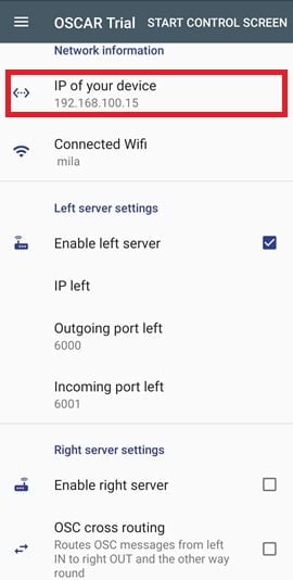 Note IP of your device OSCAR OSC Controller, parameters
