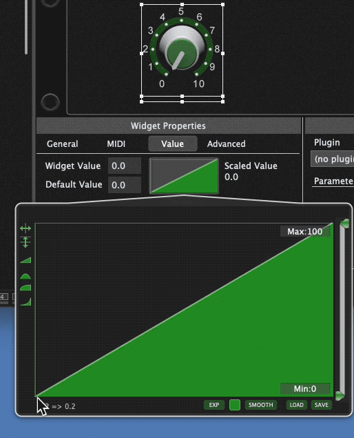 Draw a shape with your mouse Draw a curve shape with your mouse, widget scaling system, curves in Gig Performer 4