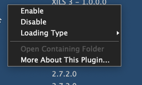 Click on Disable Plugin Manager contextual menu allows you to enable/disable plugins, set loading type and more.