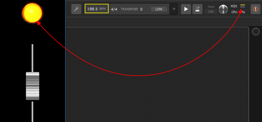 Gig Performer's MIDI indicator blinks yellow on MIDI activity Gig Performer MIDI indicator